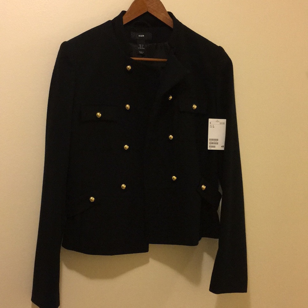 Black wool blazer w/gold accents